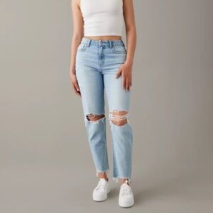American Eagle Outfitters Light Blue Straight Leg Ripped Jeans